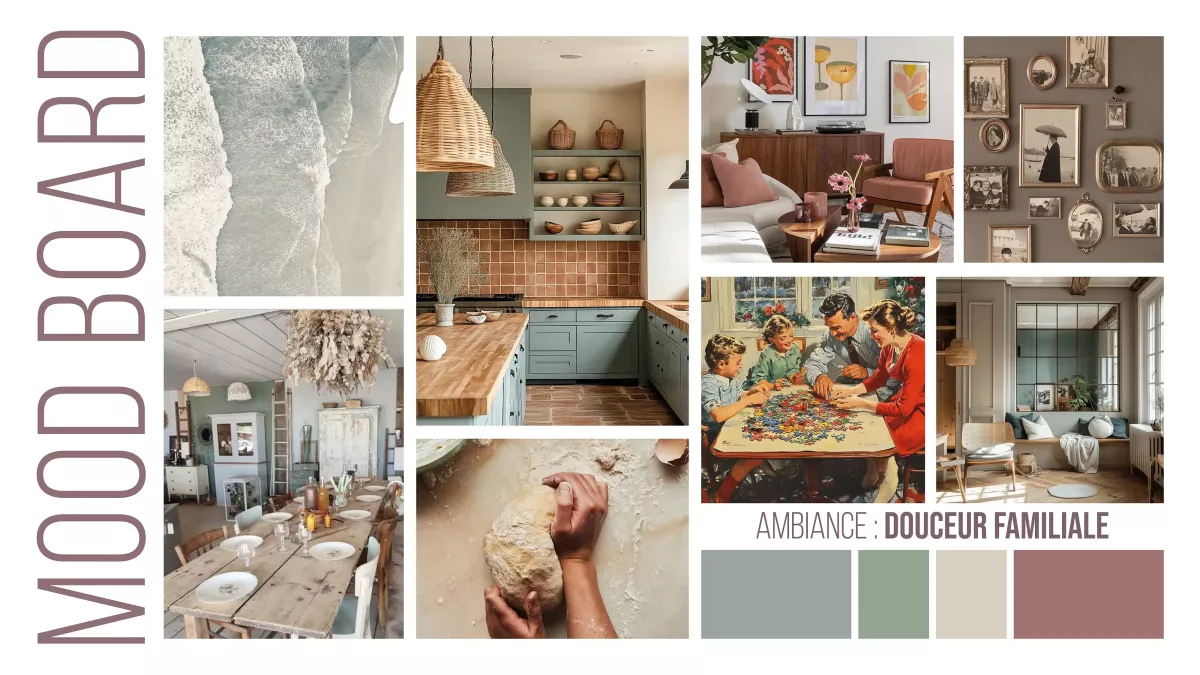 planche tendance choix d'ambiance pour un aménagement contrasté